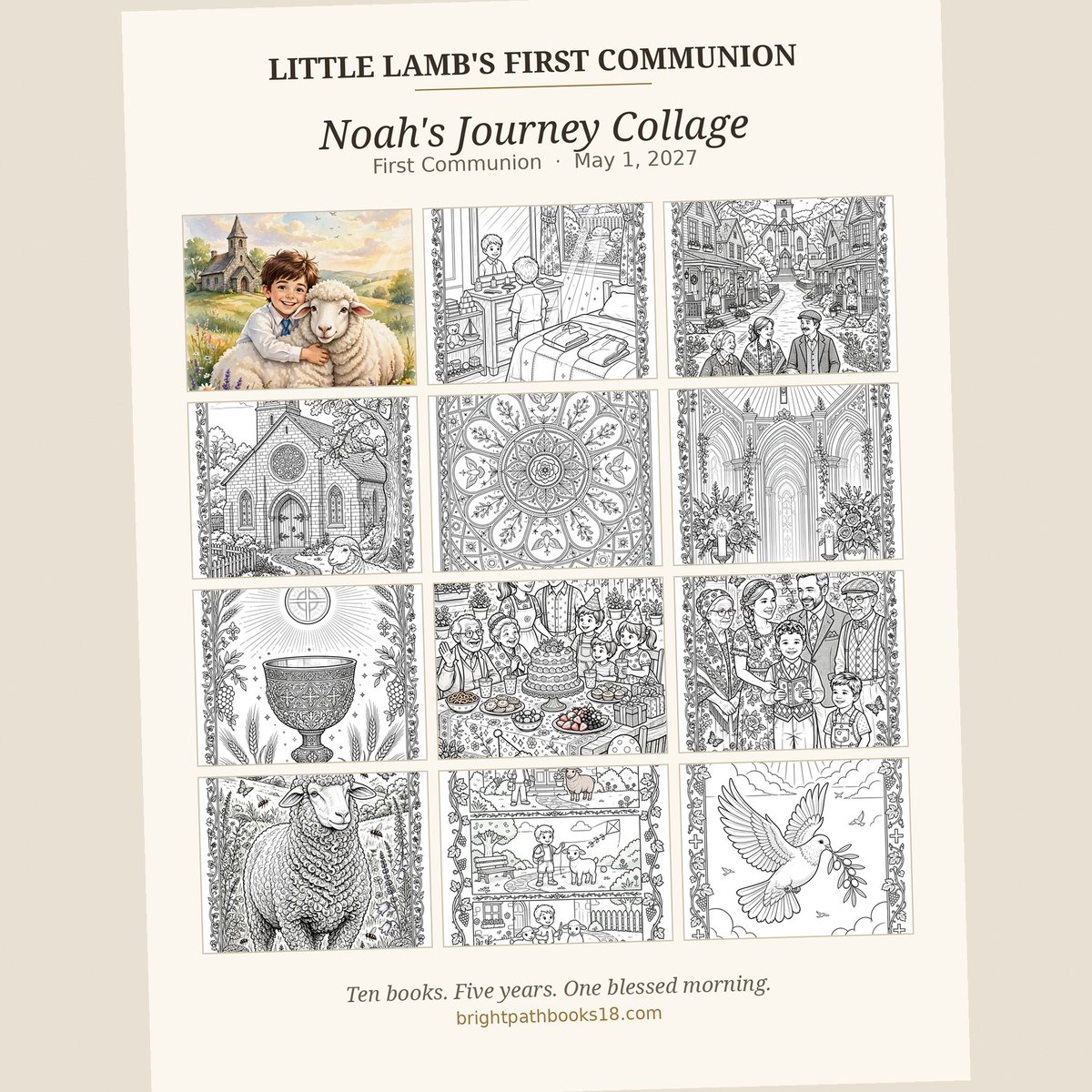 Example Journey Collage poster for Little Lamb's First Communion, personalized with a sample name and First Communion date