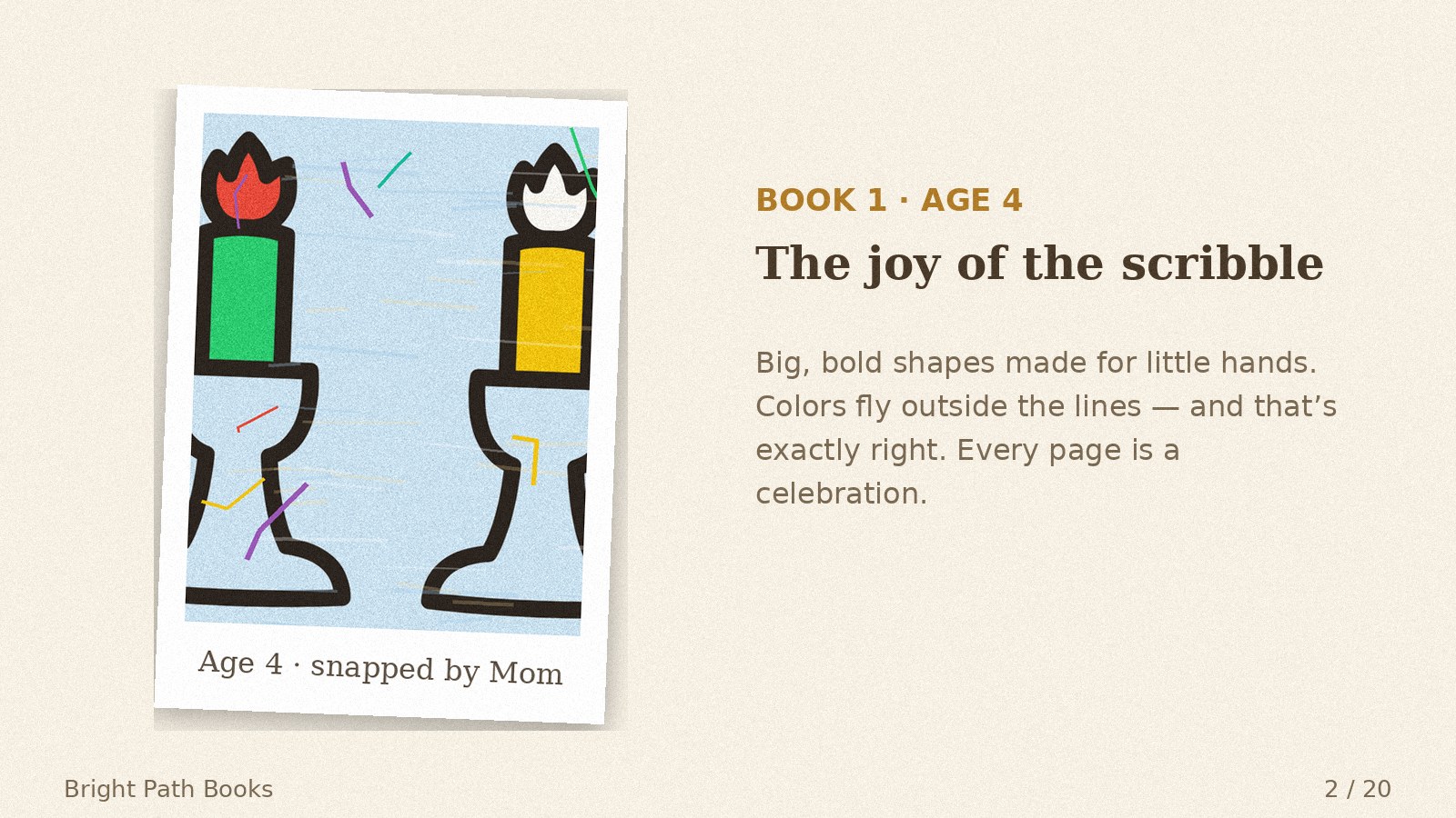 Parent's photo of her Book 1 coloring, age 4: the joy of the scribble