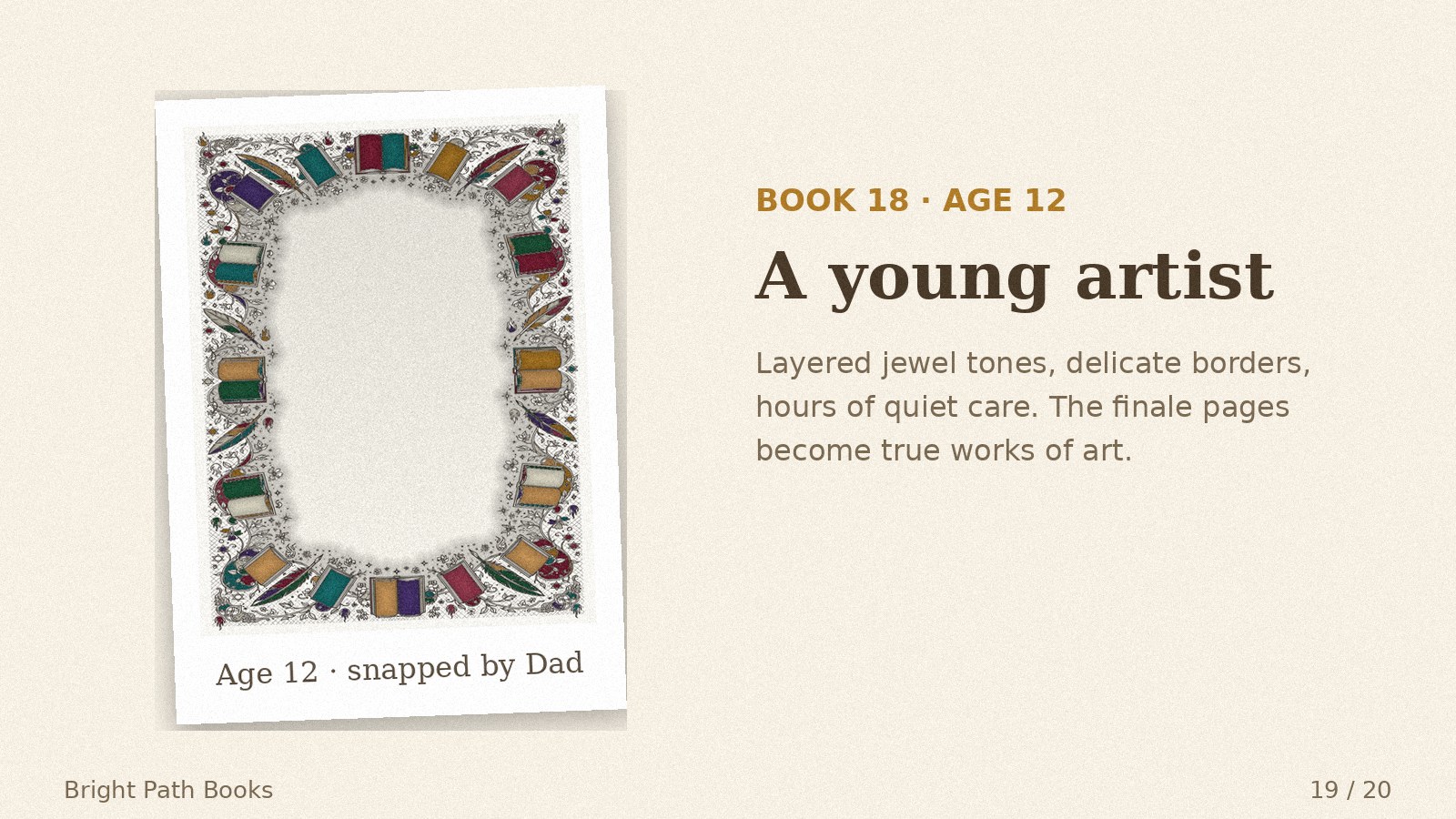 Parent's photo of her Book 18 coloring, age 12: a young artist